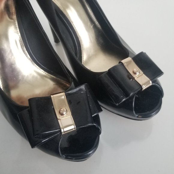 COACH Starla Patent Leather Black High Heels 7.5 B Platform Stiletto Peep Toe - Picture 6 of 9